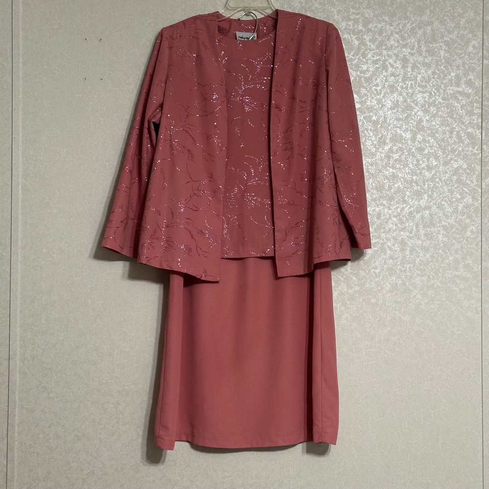 Anthony Richards 3-Piece Skirt Suit Set Glitter Floral Rose Pink Vintage Sz 16